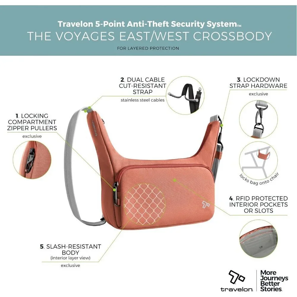 Unisex Terracotta adult Travelon Anti-theft the Voyages East/West Crossbody